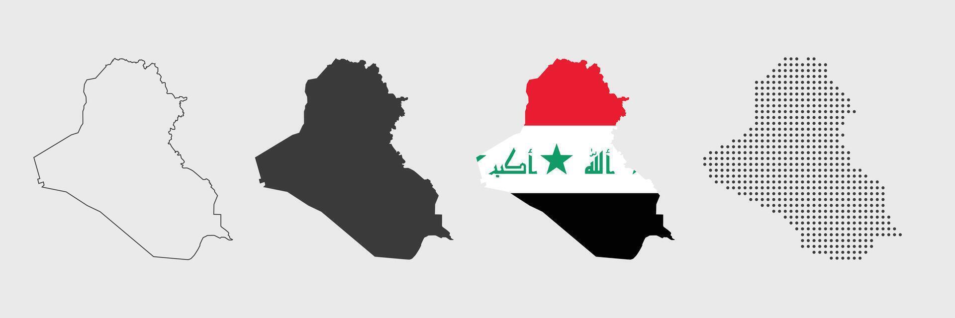 Iraq map in various style outline, grey, flag color, and dotted vector