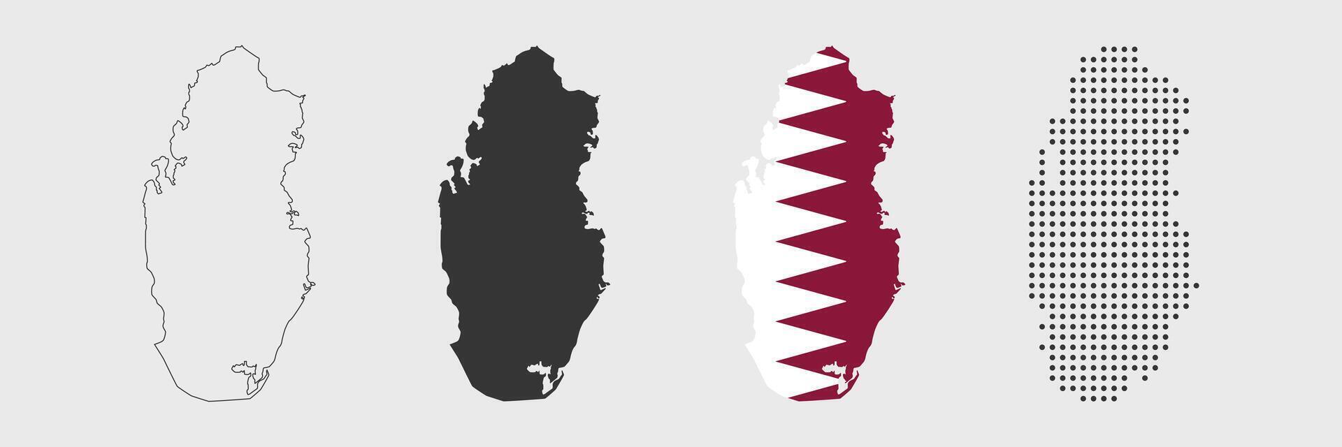 qatar map in various style outline, grey, flag color, dotted vector