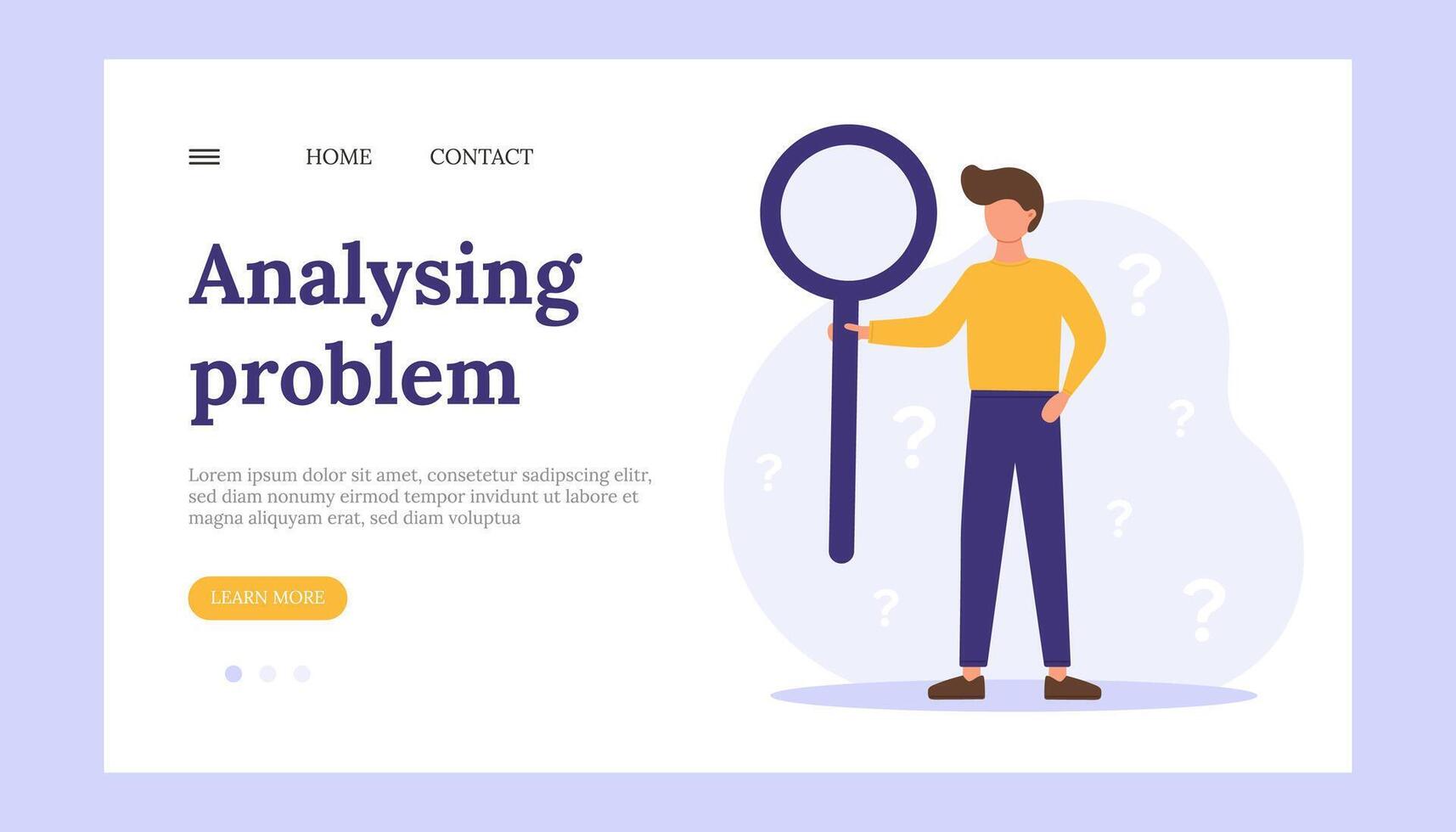 Man with magnifying glass analysing problem vector