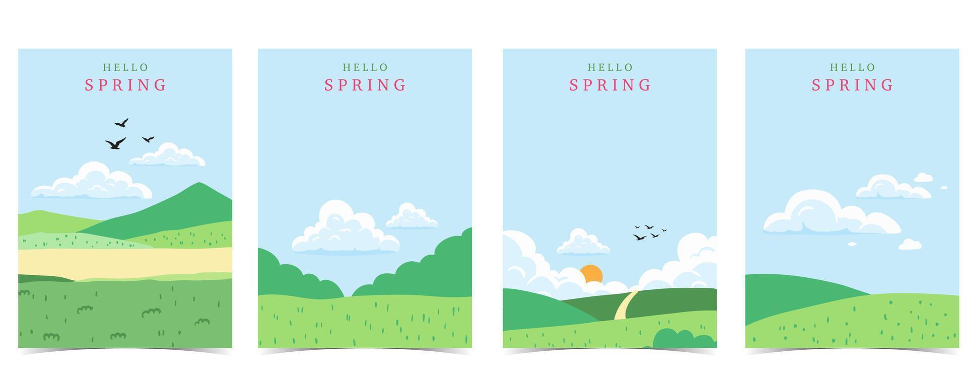 Spring landscape background with mountain , tree , sky vector