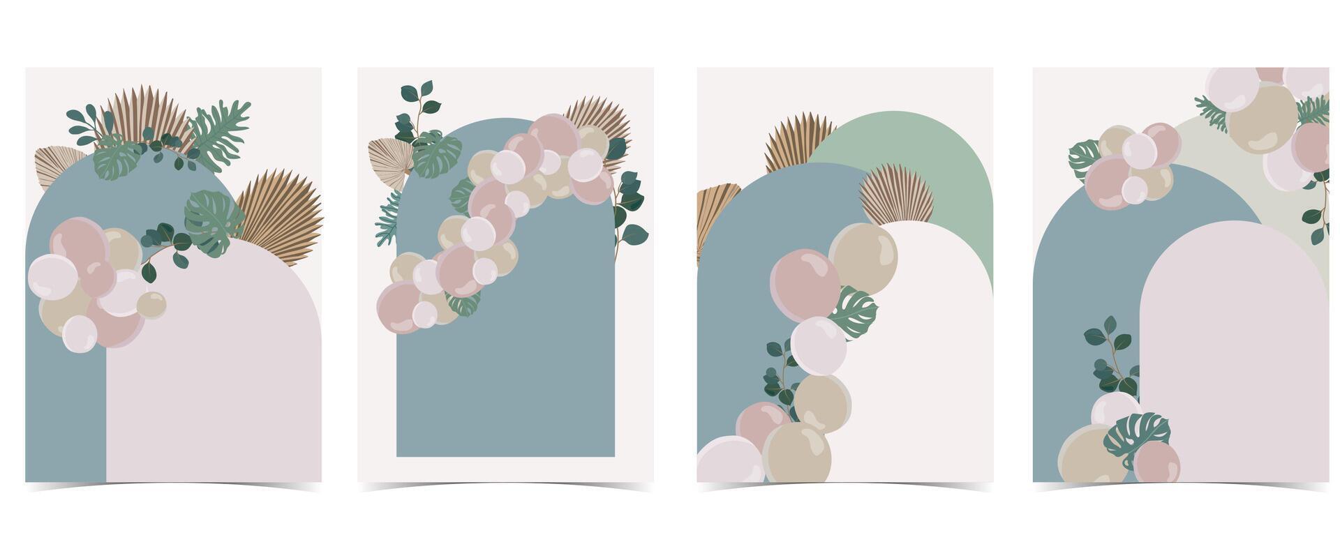 Boho arch template background with paper palm leaves vector