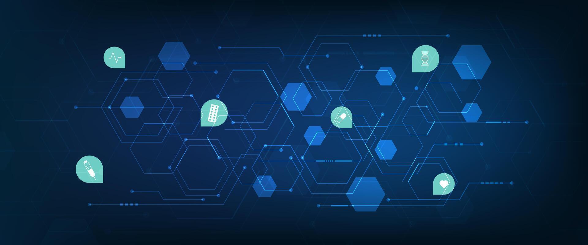 Healthcare technology and medical innovation digital technology background. Medical, science concepts. Abstract futuristic design. illustration. vector
