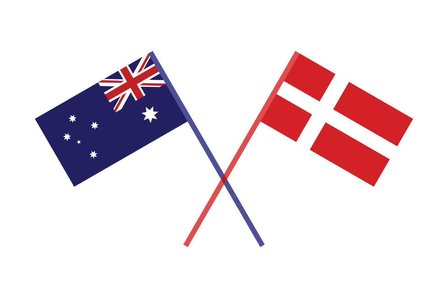 Crossed Flags of Australia and Denmark, Representing Diplomacy. The Australia and Denmark Flags. vector