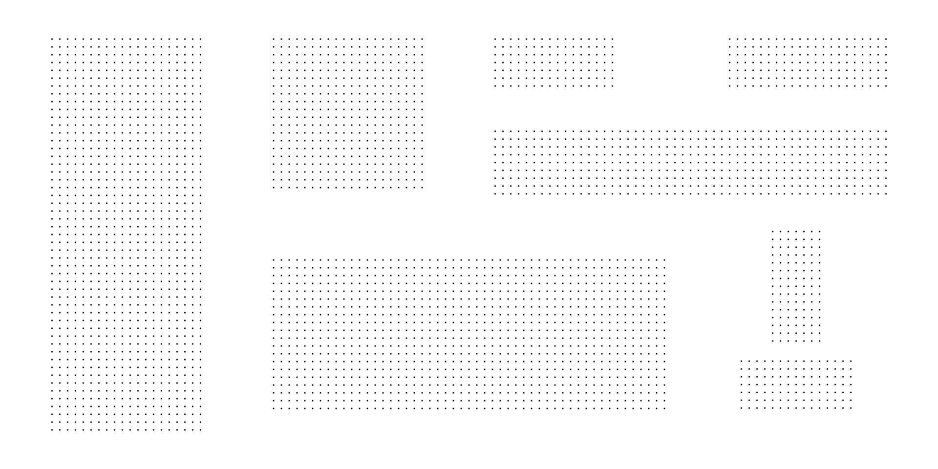 A collection of rectangular grids filled with small dots. Dotted grid on white background. vector
