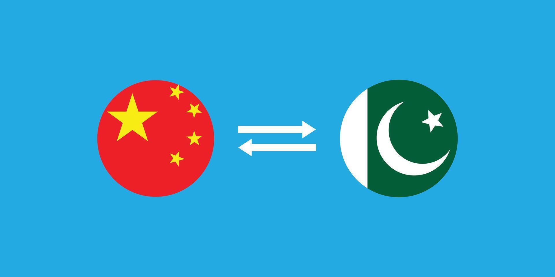 CNY and PKR Currency Exchange Illustration with China and Pakistan Round Flags Icon. vector