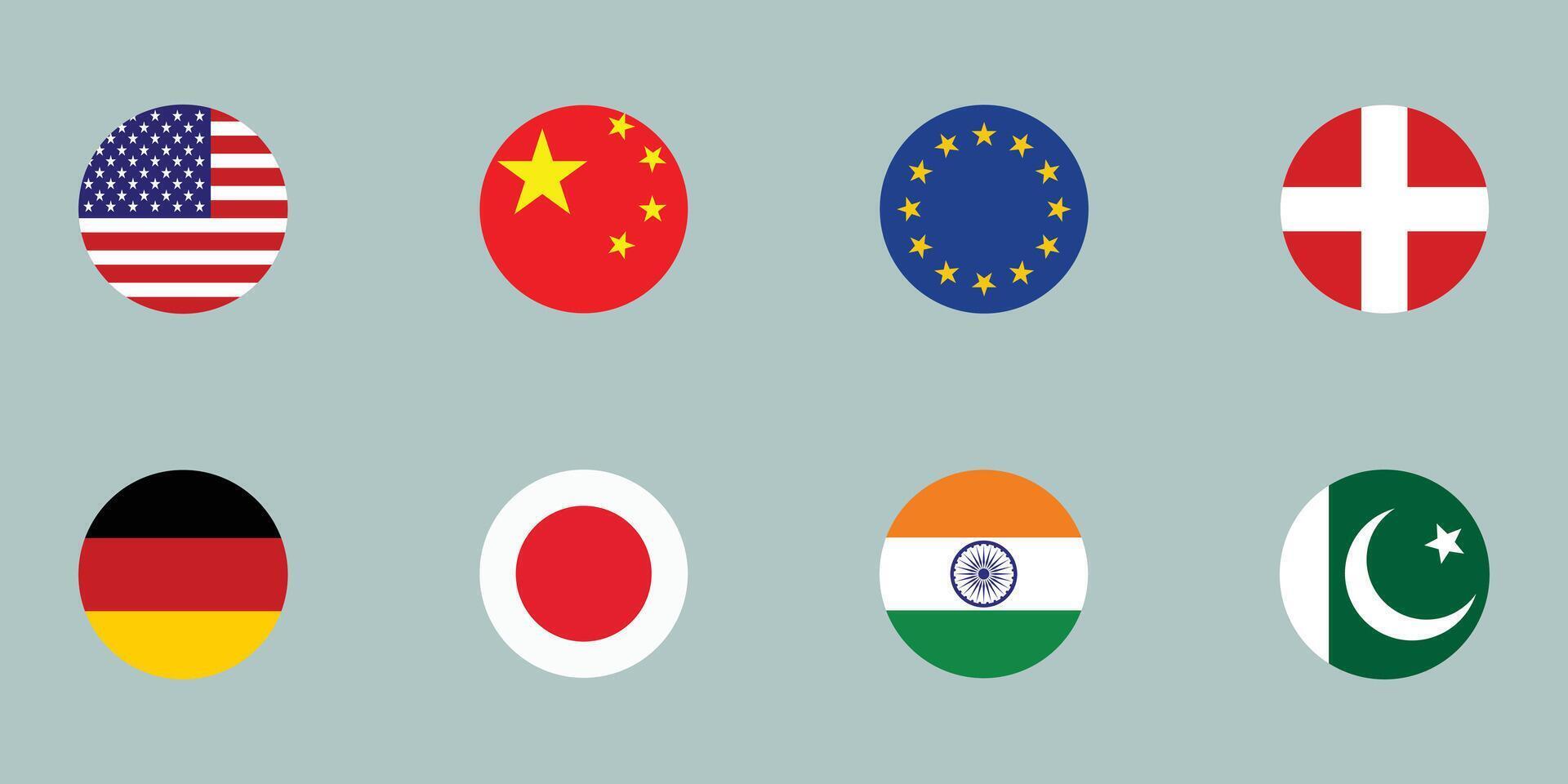 A collection of national round flags major world economies. vector