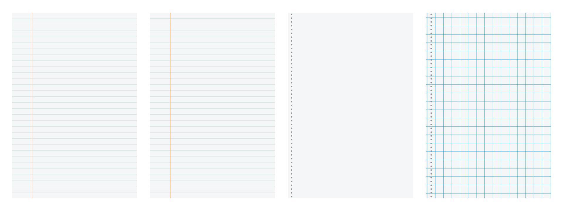 Page of Notebook Blank Lined, Grid, and Graph Paper for Various Uses. vector