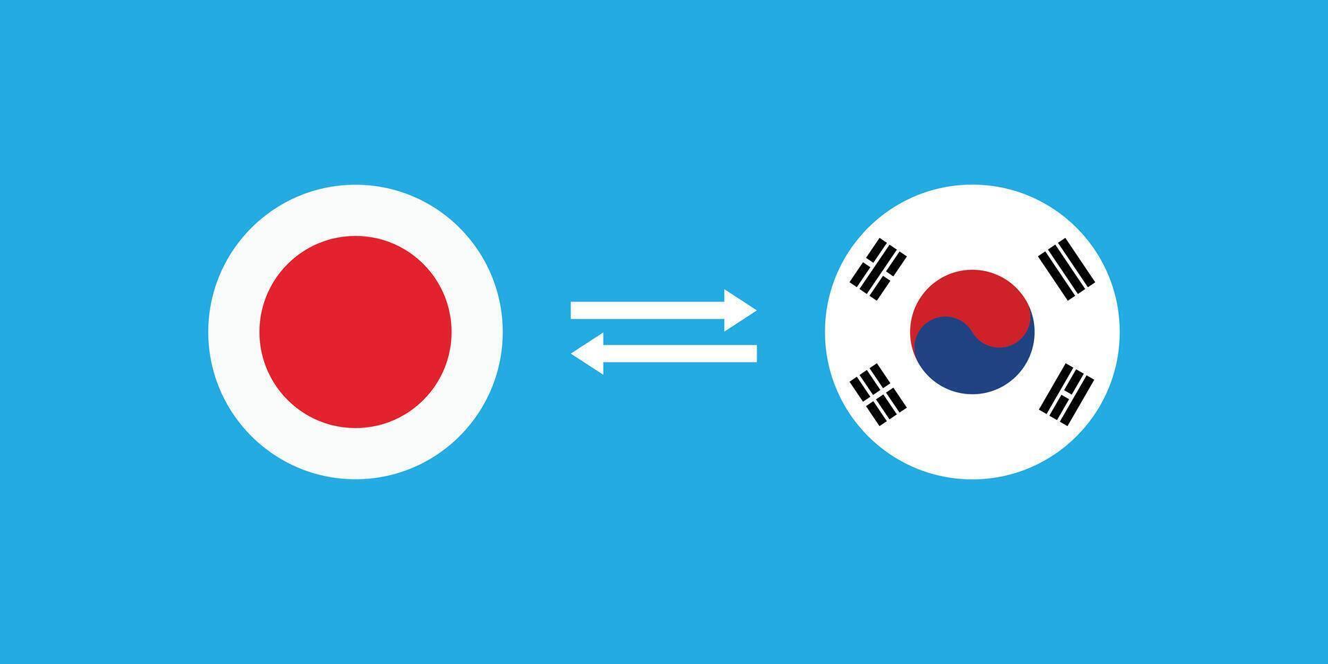 JPY to KRW Currency Exchange Illustration with Japanese and South Korean Round Flags Icon. vector