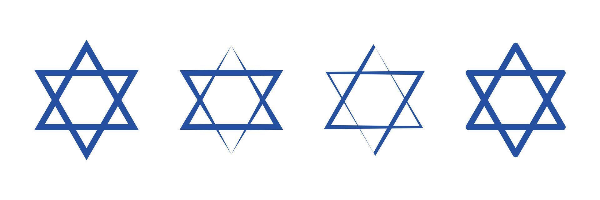 Stylized blue Star of David symbols on white background. Six Pointed Star David Icon. vector