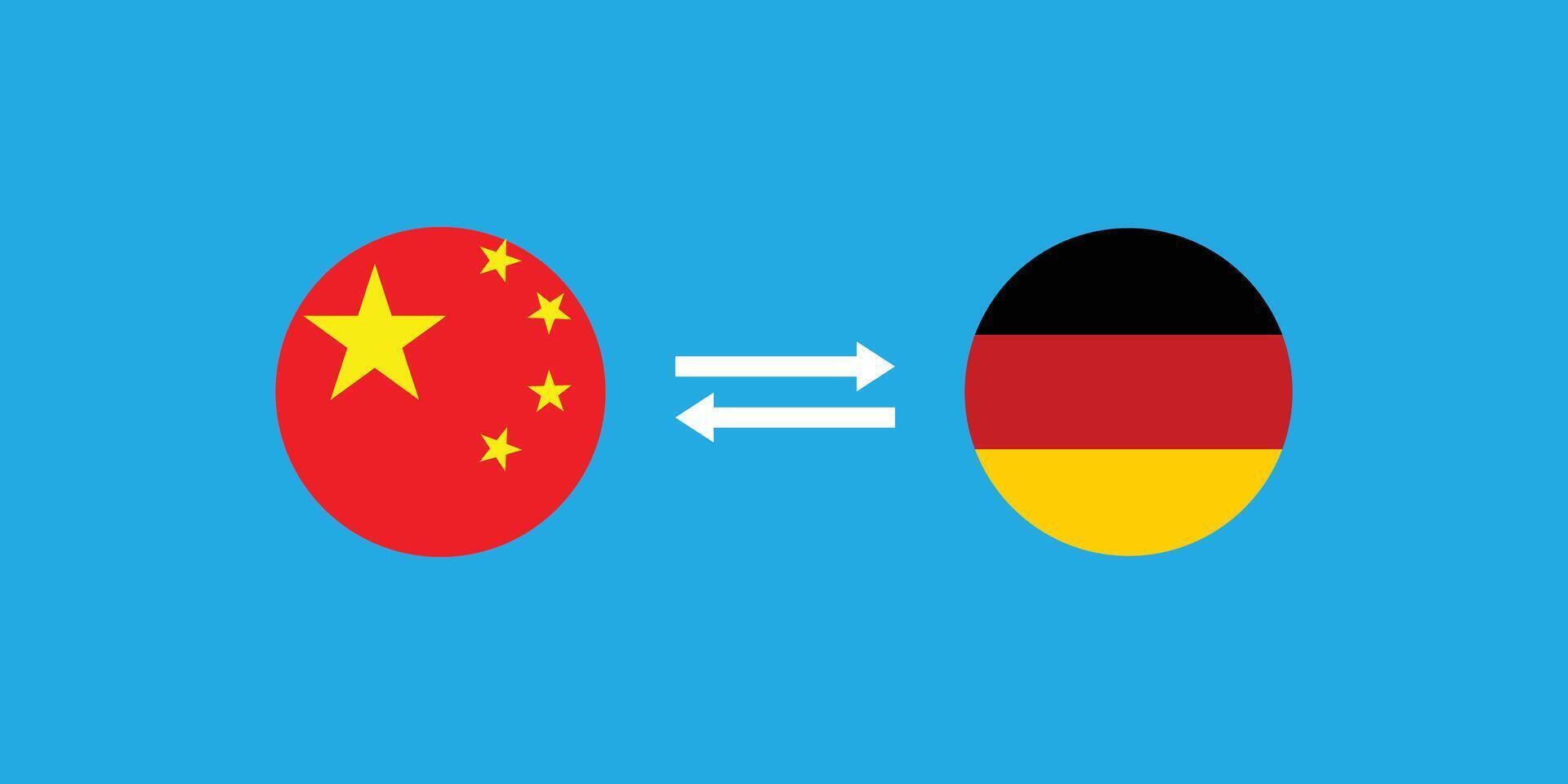CNY and EUR Currency Exchange Illustration with China and German Round Flags Icon. vector