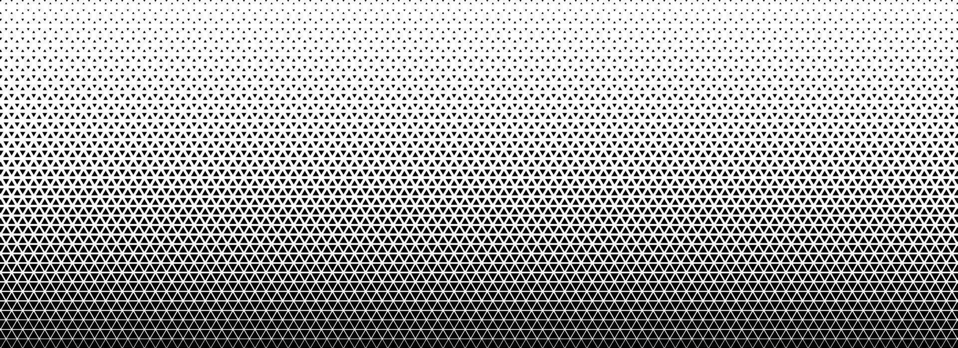 Triangle halftone gradient texture. Black geometric triangular tech pattern background. Abstract fading gradation wallpaper. Regular mosaic pop art backdrop for poster, banner, booklet vector