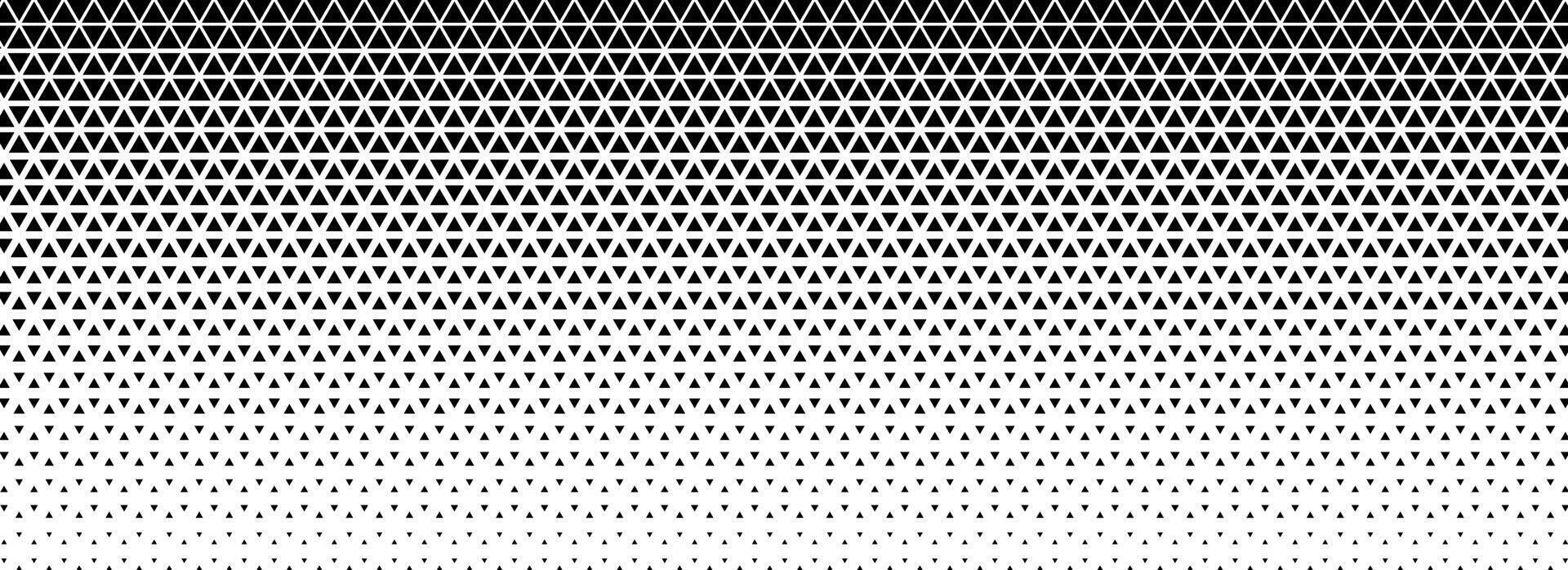 Triangle halftone gradient texture. Black geometric triangular tech pattern background. Abstract vanishing gradation wallpaper. Fading mosaic pop art backdrop for poster, banner, booklet vector