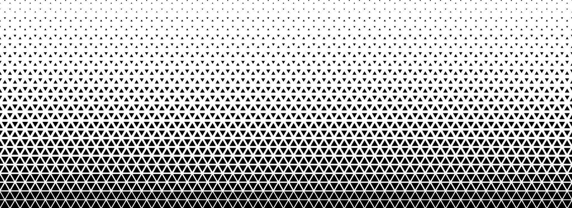 Triangle halftone gradient texture. Black geometric triangular tech pattern background. Abstract fading gradation wallpaper. Vanishing mosaic pop art backdrop for poster, banner, booklet vector