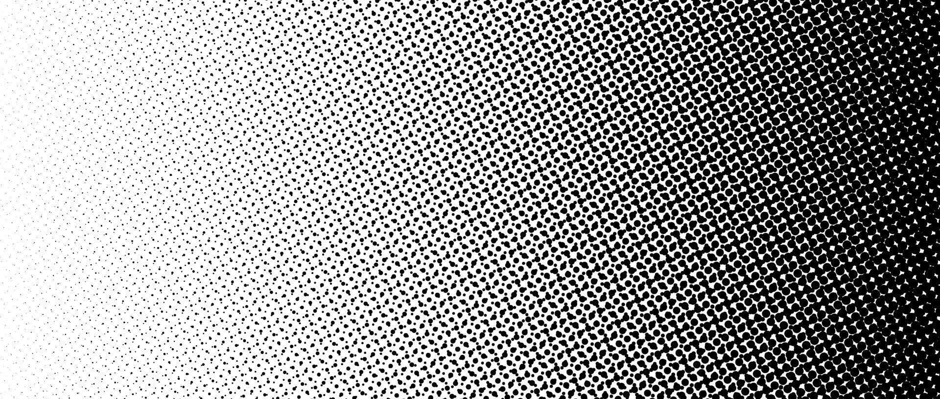 Black halftone gradient background. Fading overlapping dotted half tone texture. Vanishing polka dot backdrop. Alternative raster pixel gradation pattern. Comic pop art overlay wallpaper vector