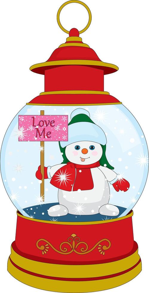Snowman In Crystal Lantern With Love Me Board vector