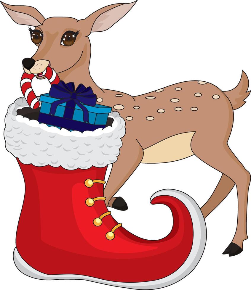 Christmas Deer With Santa Boot vector