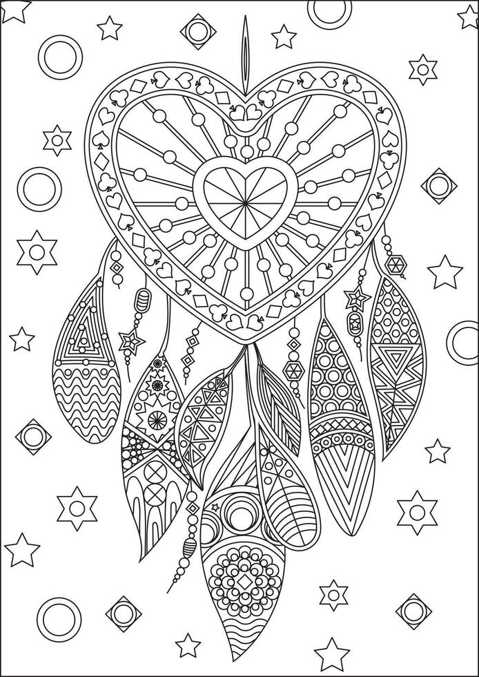 Coloring Page Dream Catcher Line Art vector
