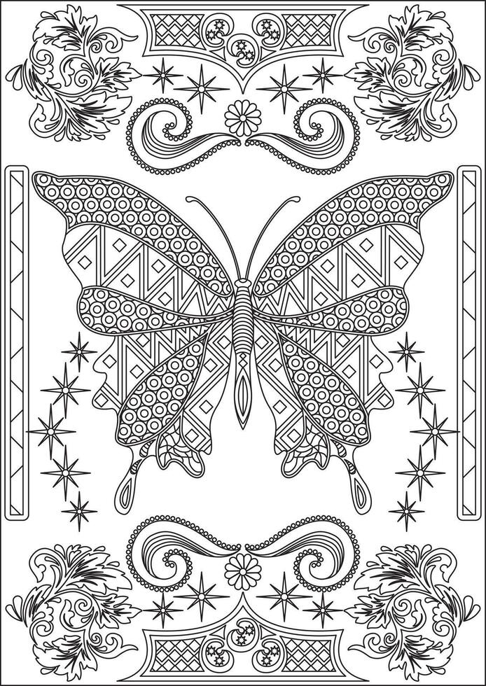 Adult Coloring Butterfly Page Line Art vector