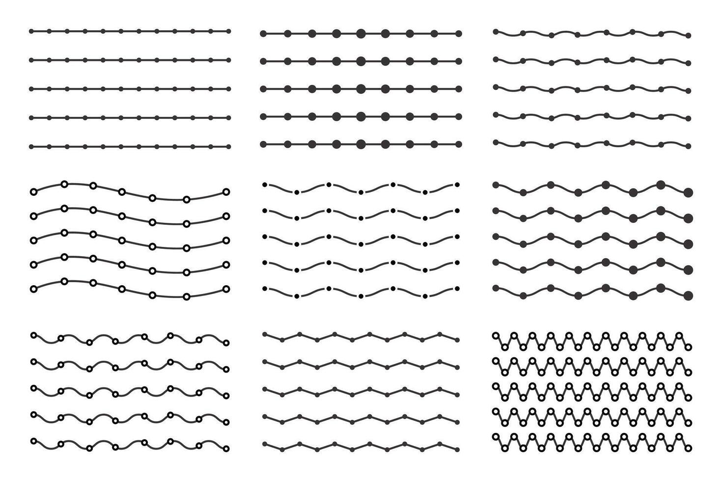 Zigzag Waves Lines patterns set collections. Border Doodle design illustration. vector