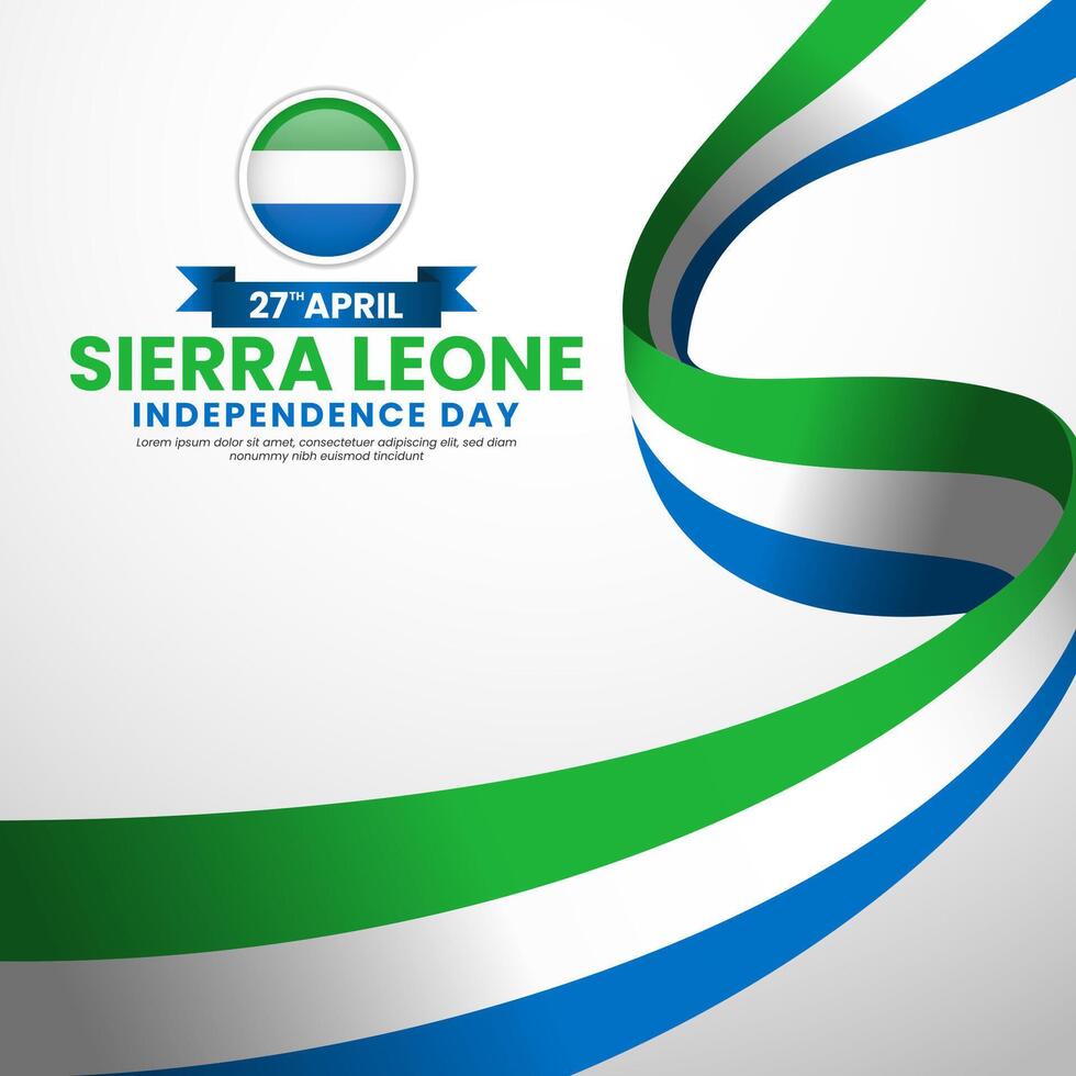 Sierra Leone independence day Square banner background with waving ribbon flag and blank space vector