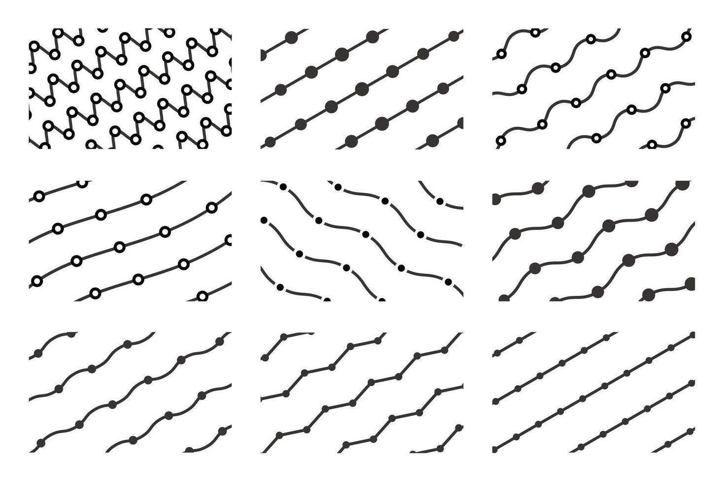 Geometric Zigzag Waves Lines patterns set collections. Border Doodle design illustration. vector