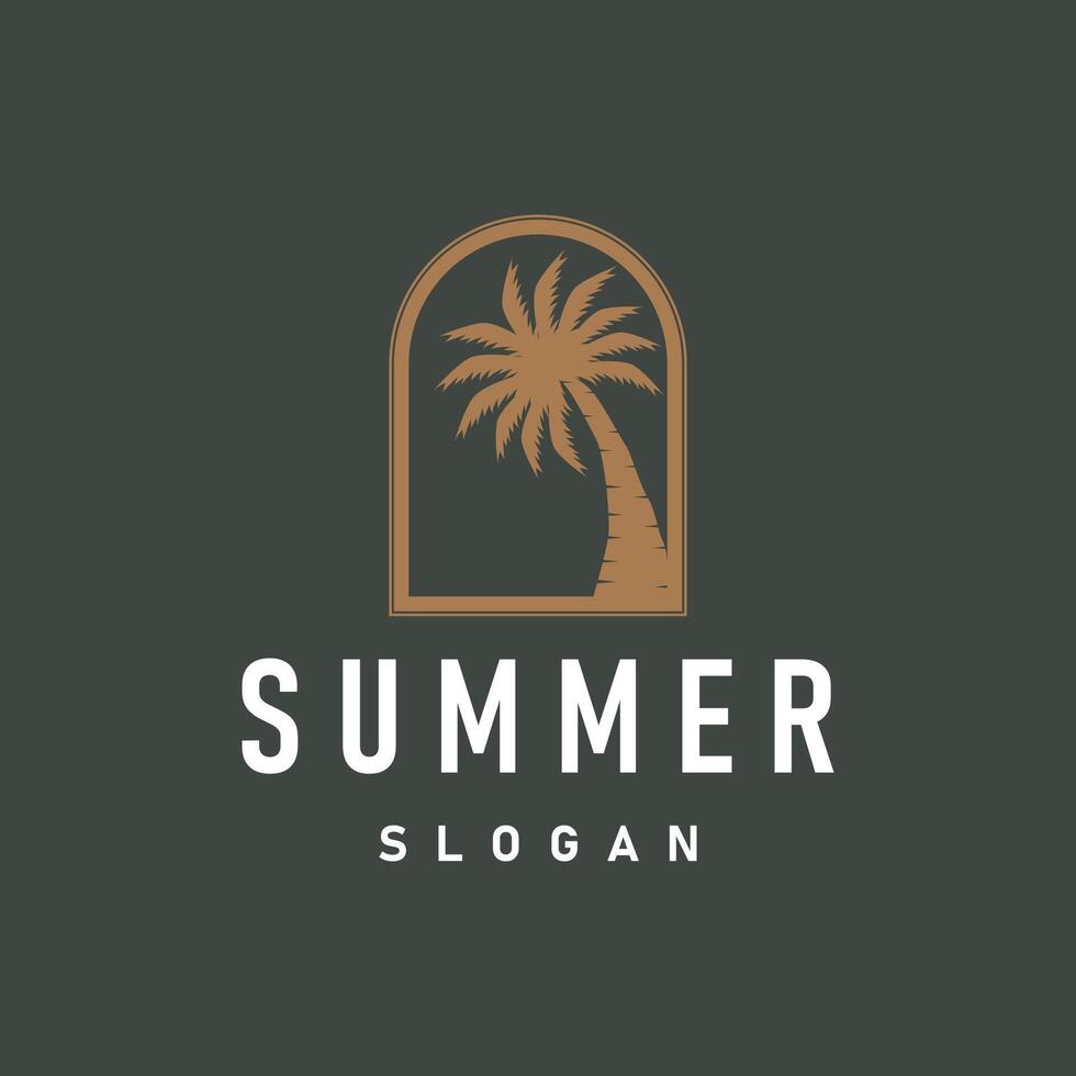 concept with summer beach palm trees, ocean sunset logo beach summer illustration template vector