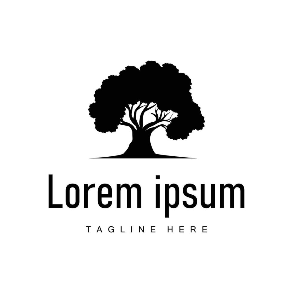oak logo illustration of oak tree and oak leaf simple with black silhouette concept plant template symbol vector