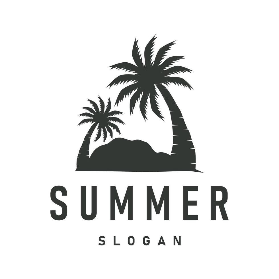 concept summer beach with palm trees, ocean and sunset logo beach summer illustration template vector