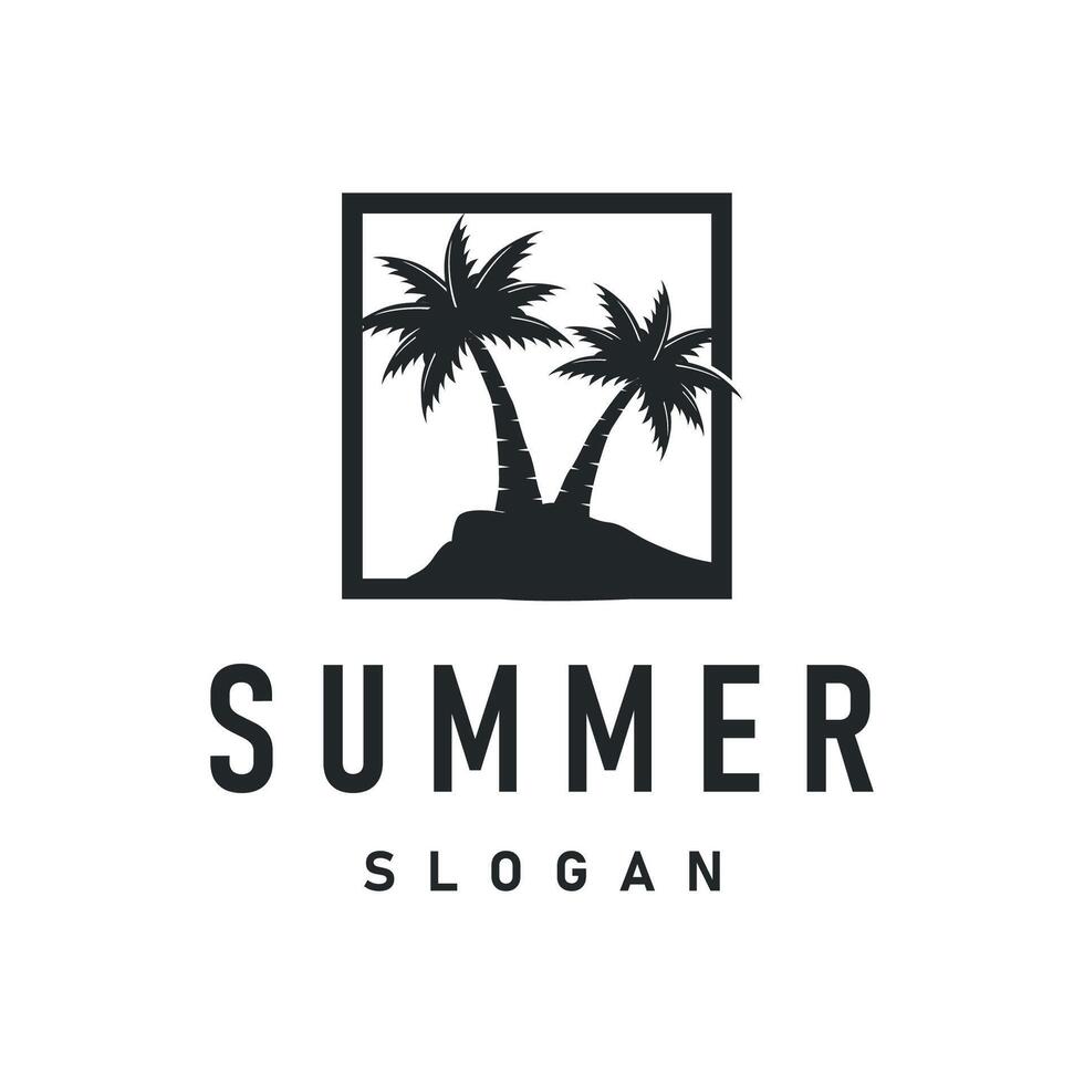 concept with summer beach with palm trees, ocean sunset logo beach summer illustration template vector