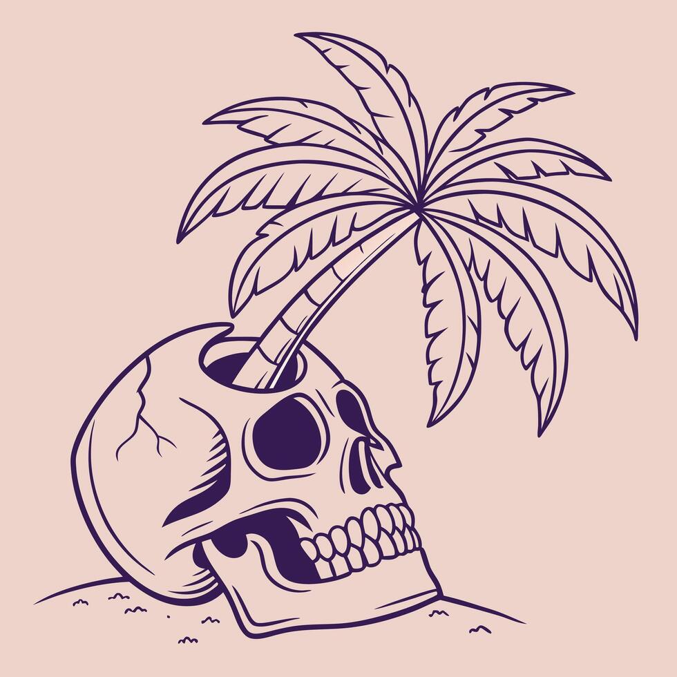 Skull and Palm Tree Fusion Cool Aesthetic art vector