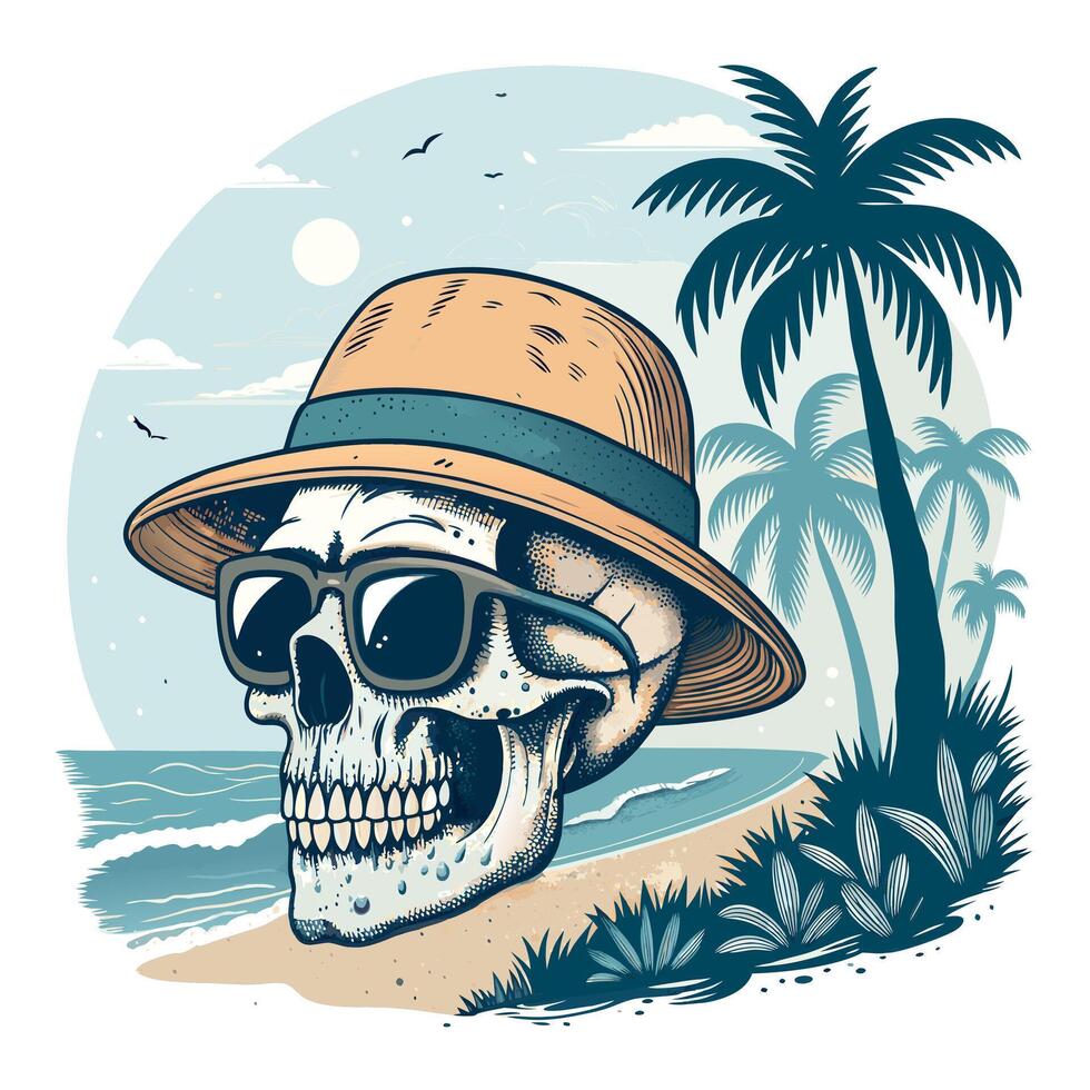 Tropical Skull Illustration Retro Aesthetic vector
