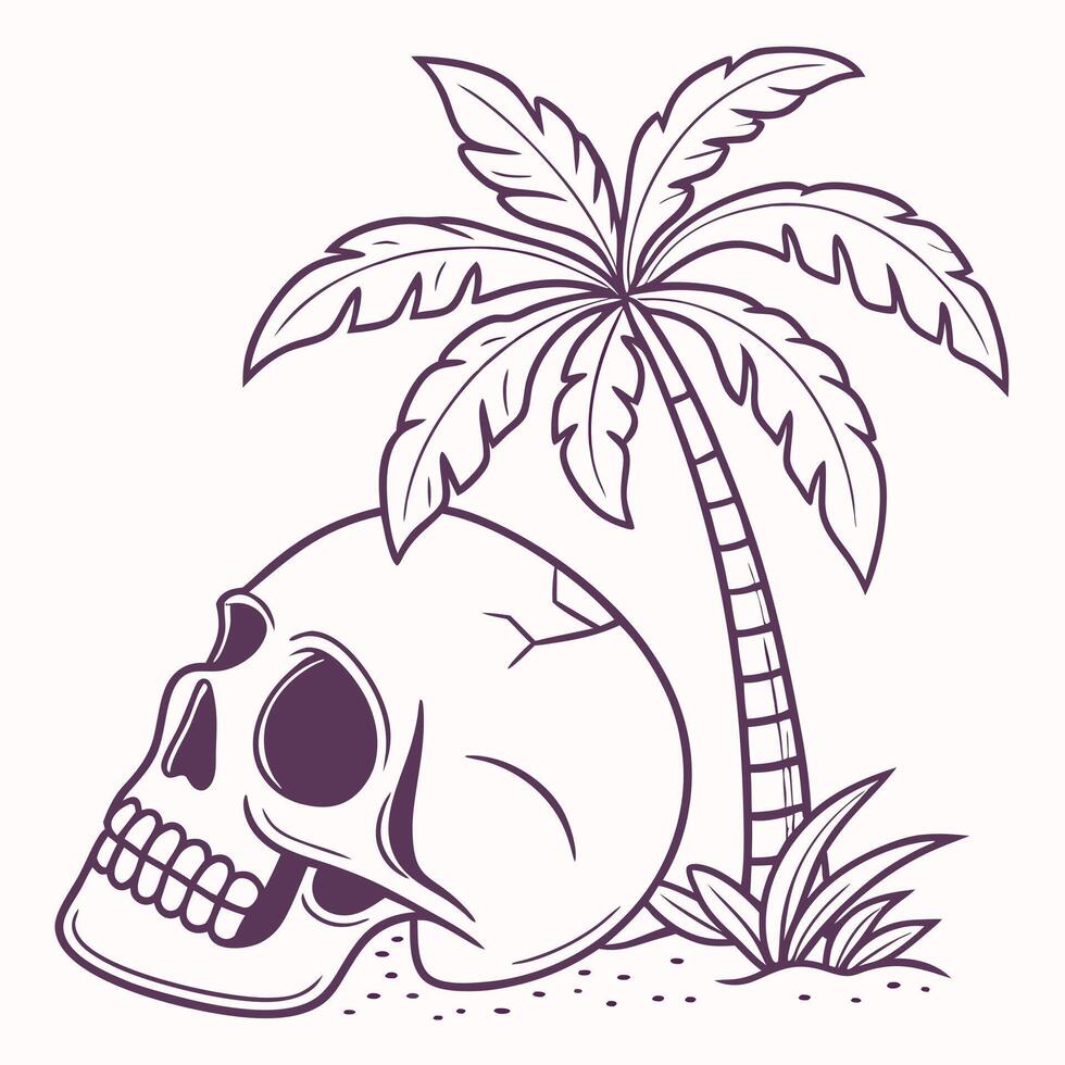Skull and Palm Tree Fusion Cool Aesthetic vector