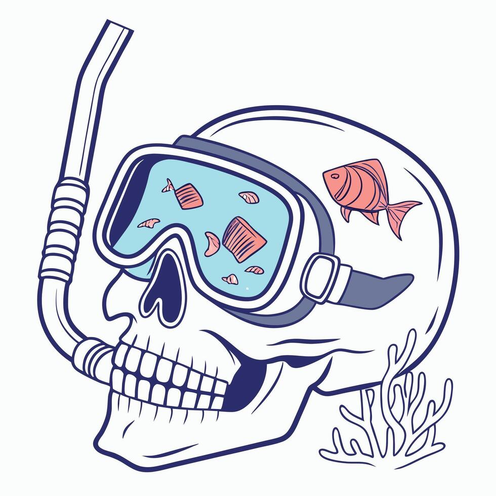 Snorkeling Skull Coral Fish Clipart vector