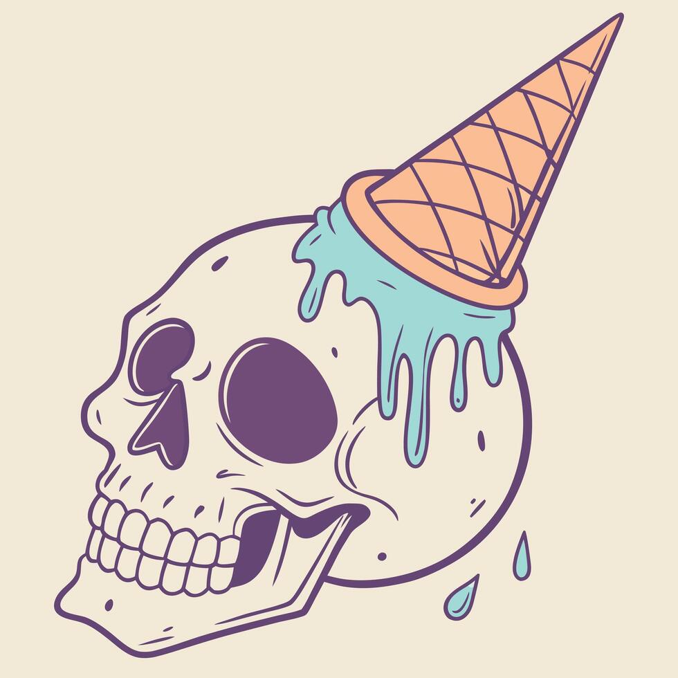 Chill Skull with Melting Ice Cream Pastel Illustration vector