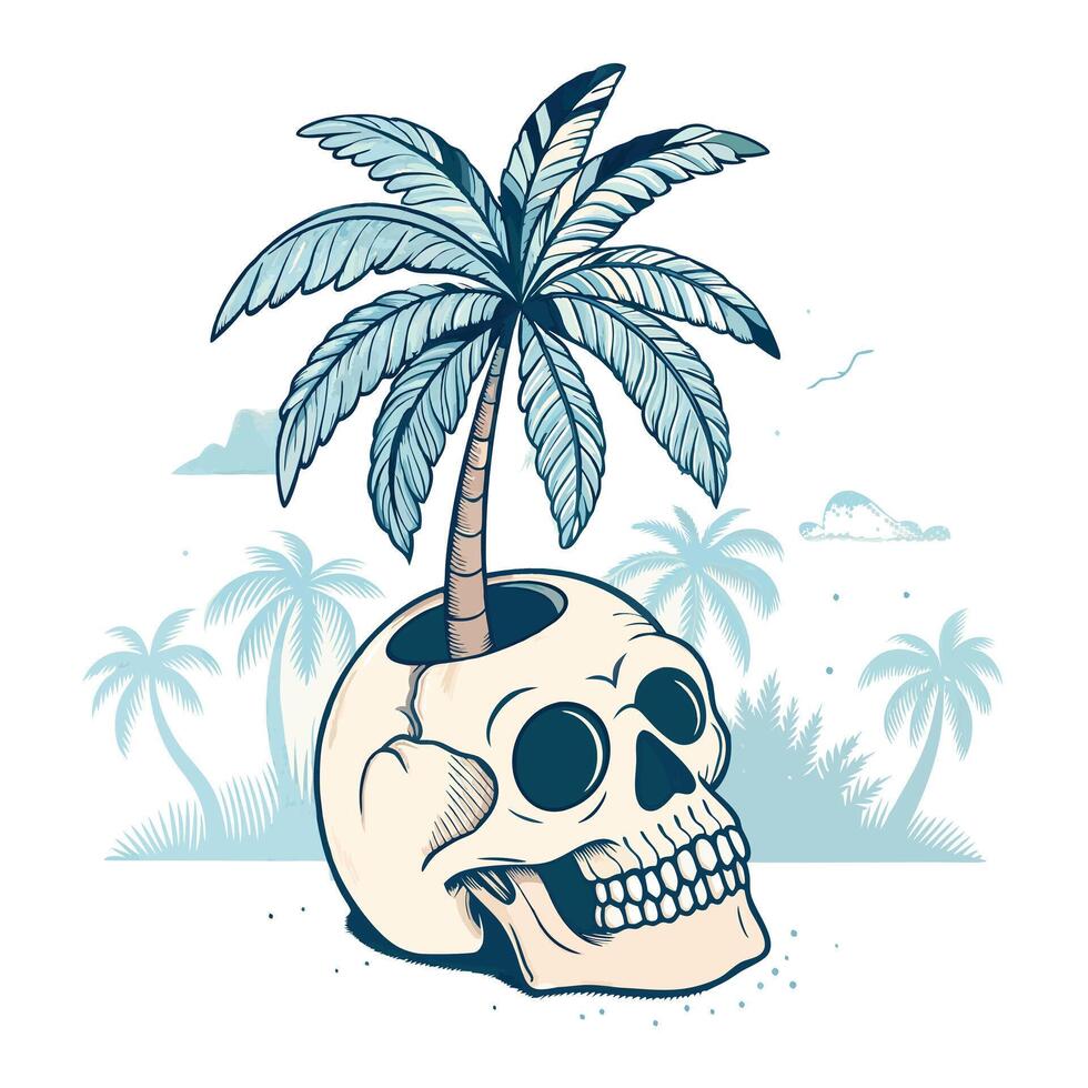 Palm Tree Growing from Skull Artistic Illustration vector