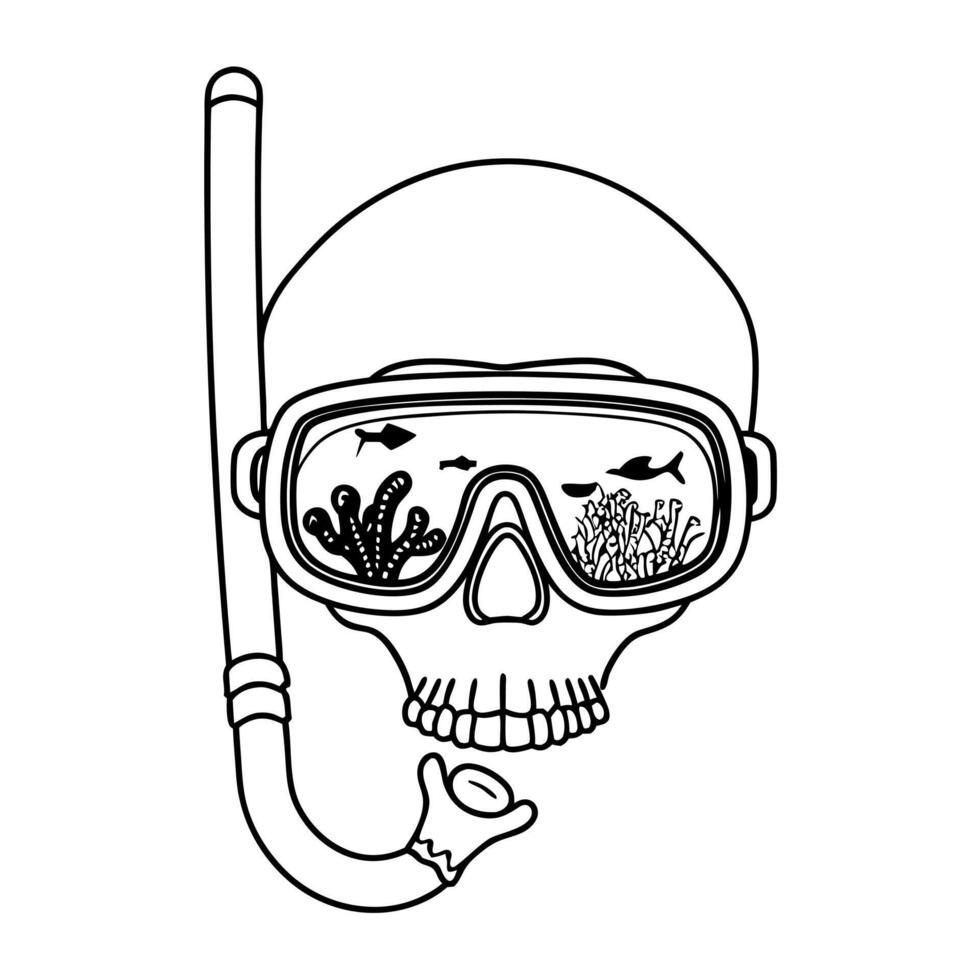 Skull Diver Scuba Gear Coral Illustration vector