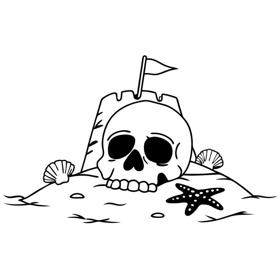 Creative Sandcastle with Skull and Unicorn Horn Art vector
