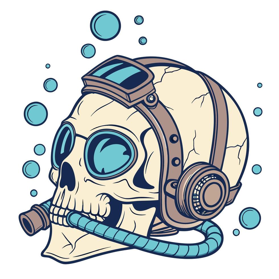 Skull with Scuba Mask Retro Diving Illustration vector