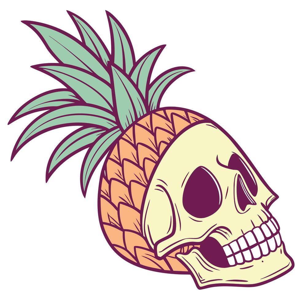 Tropical Skull Illustration Pineapple Texture Design vector