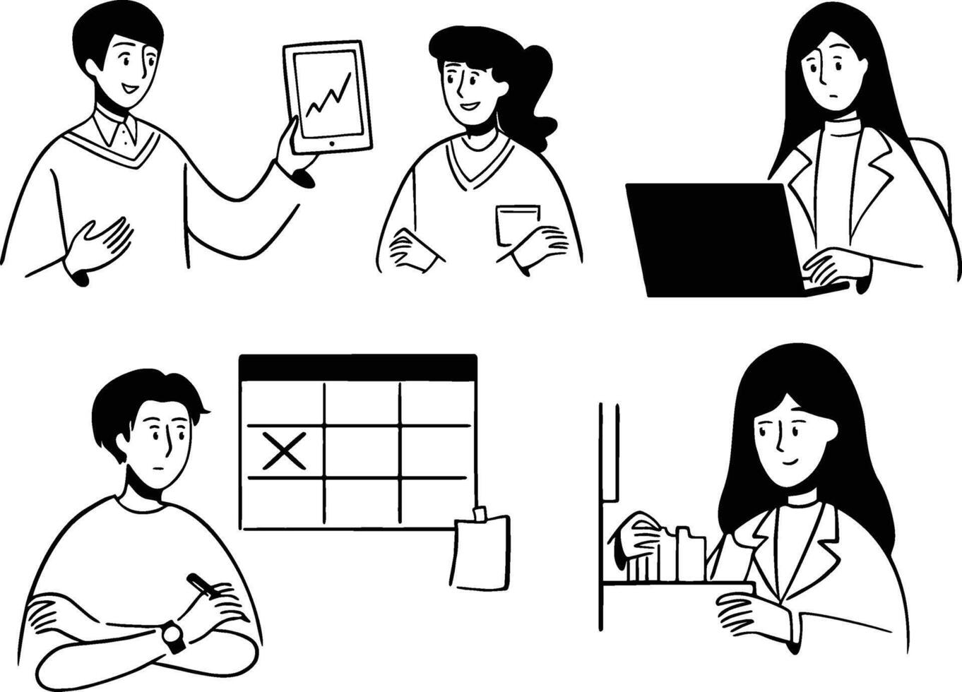 Simple brush illustration of young professionals at work vector