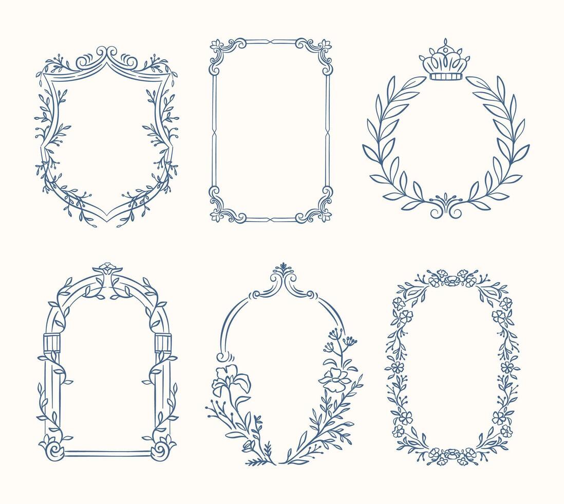 Classic elegant line art decorative frames vector
