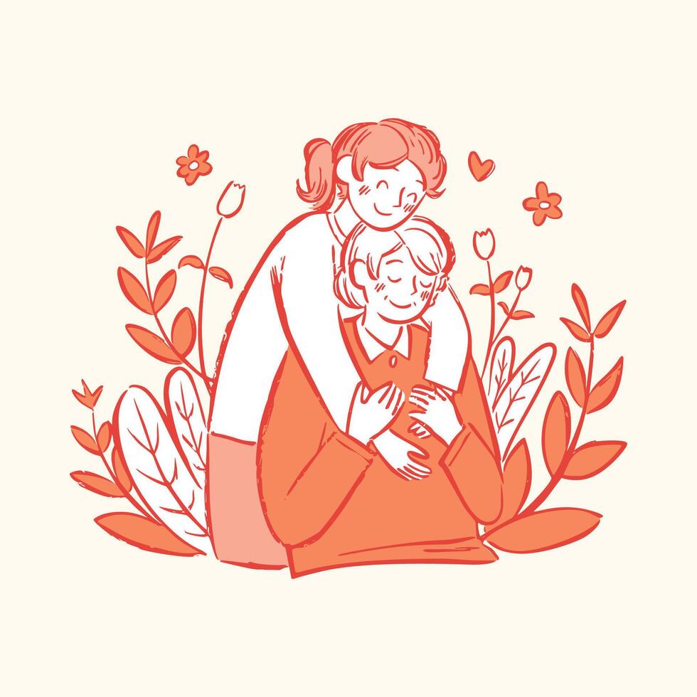 Grandmother and mother sharing love in floral frame vector