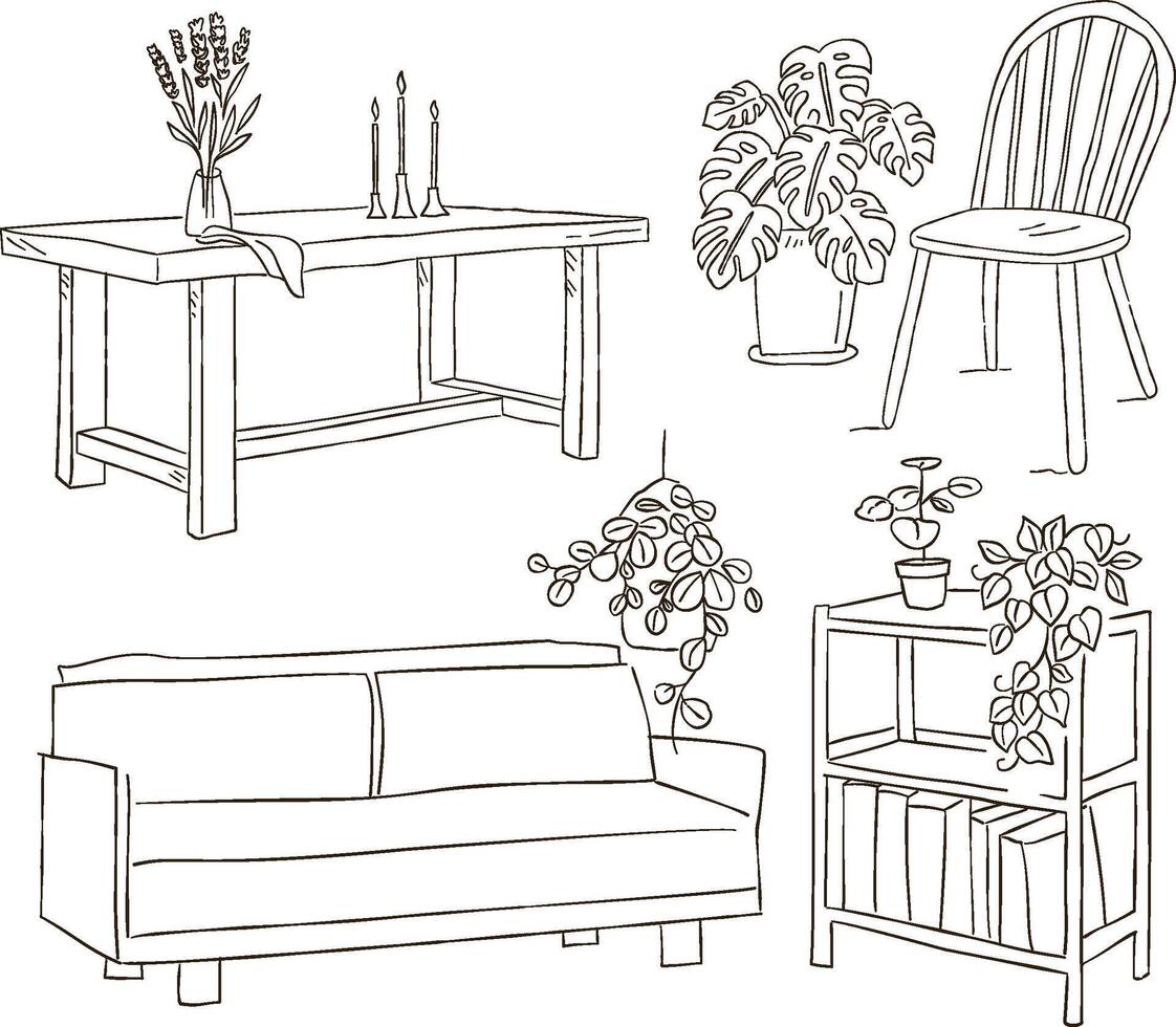 A collection of minimalist Scandinavian furniture illustrations vector