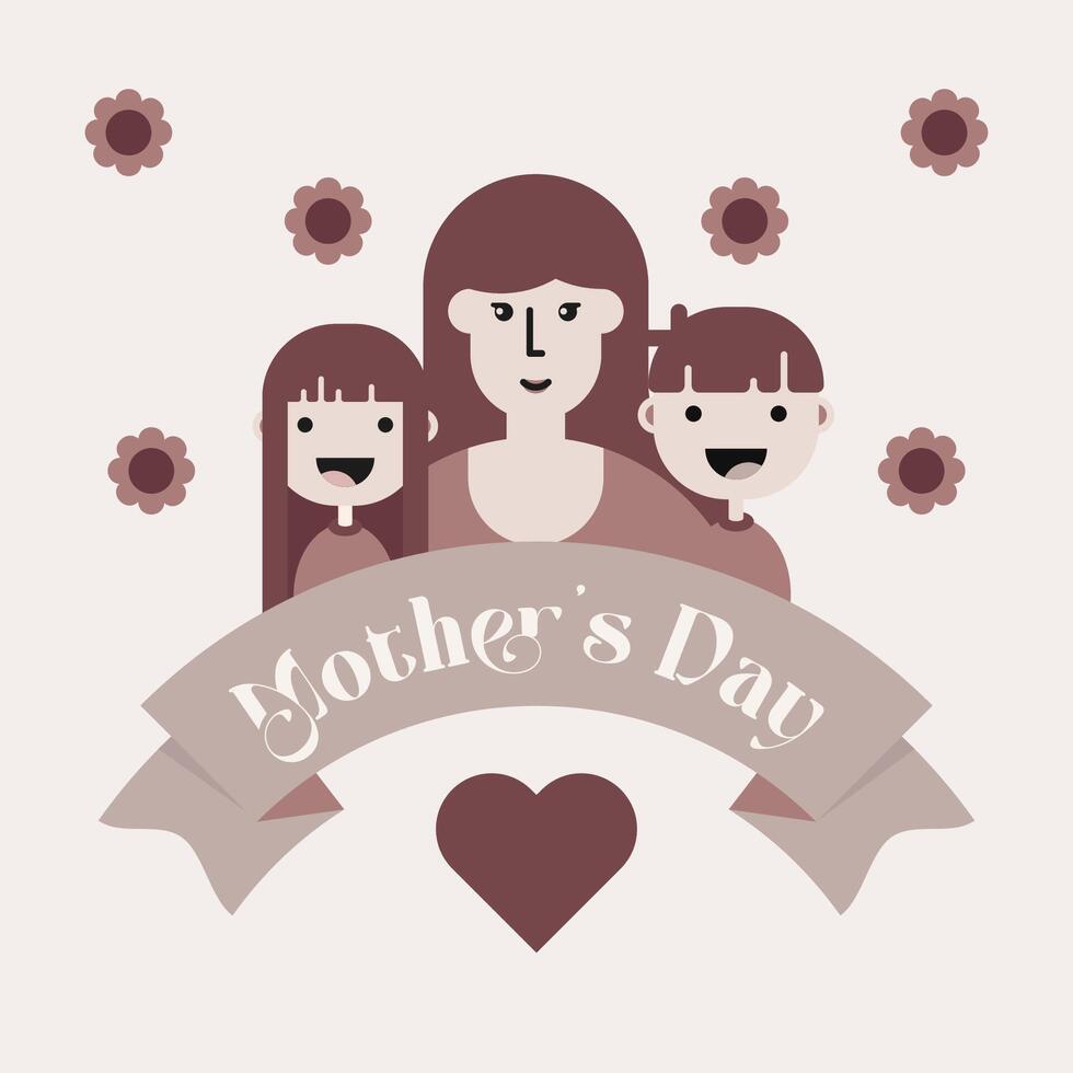 Happy mother's day with two children background illustration vector