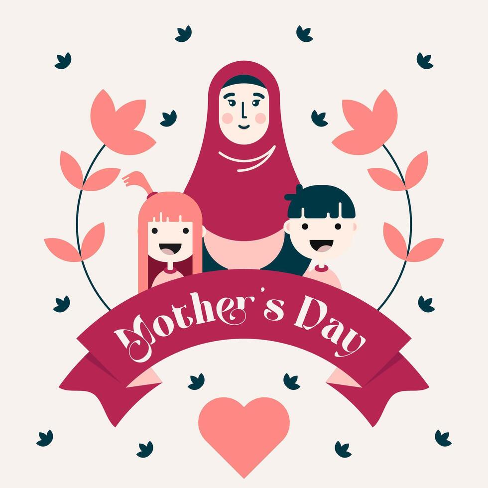 Happy mother's day background illustration with hijab women vector