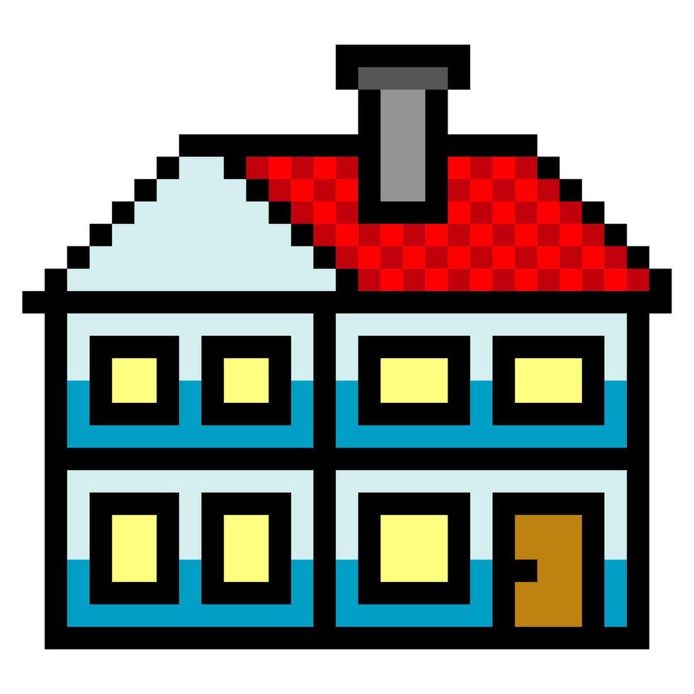 Two-story house in pixel art vector