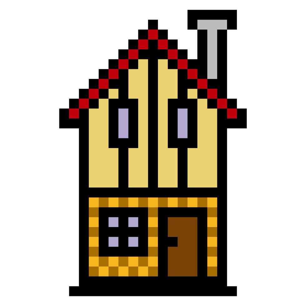 Medieval house in pixel art style vector
