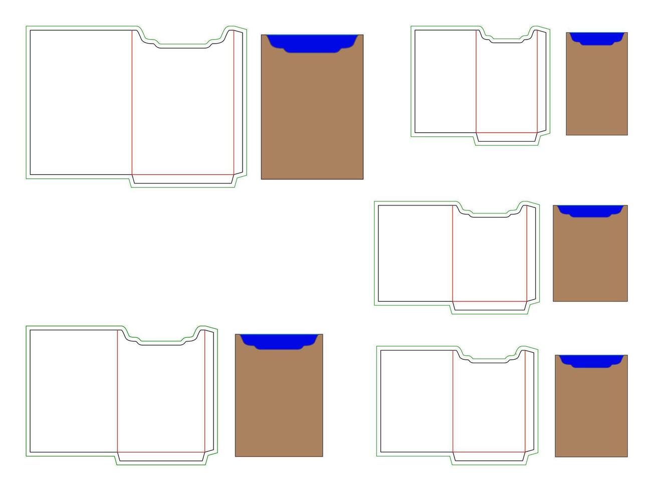 W shape Pocket envelope 5 popular sizes Dieline Template vector