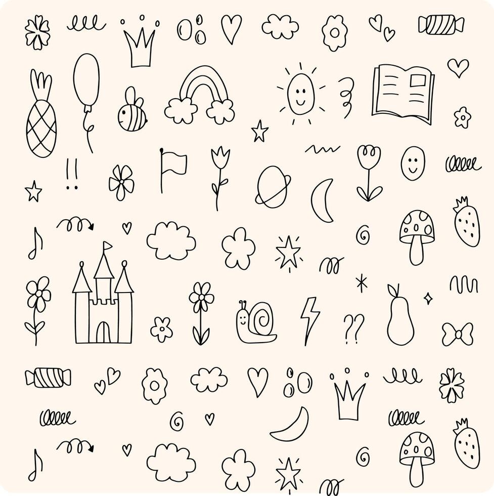 Doodle cute glitter pen line elements with illustration doodle style vector