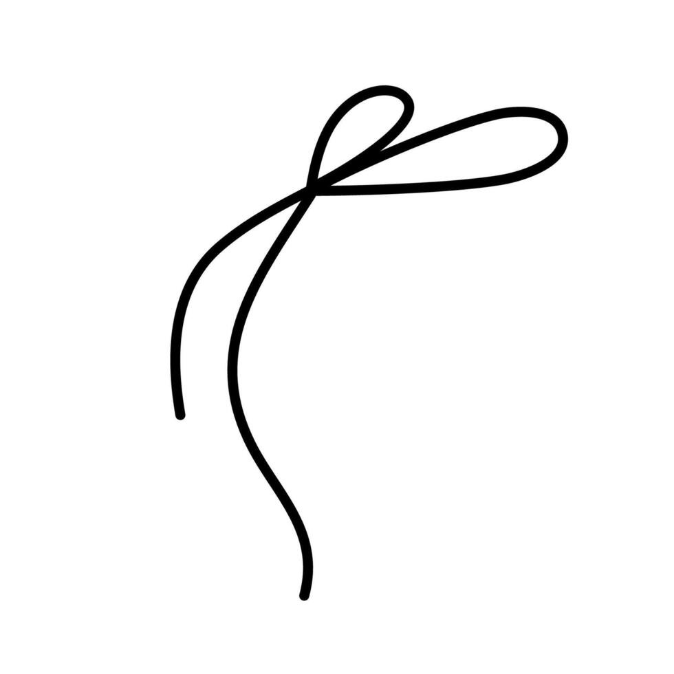 Hand drawn tied bow icon. Waving Tied ribbon in doodle style. Isolated Outline Decoration element. vector